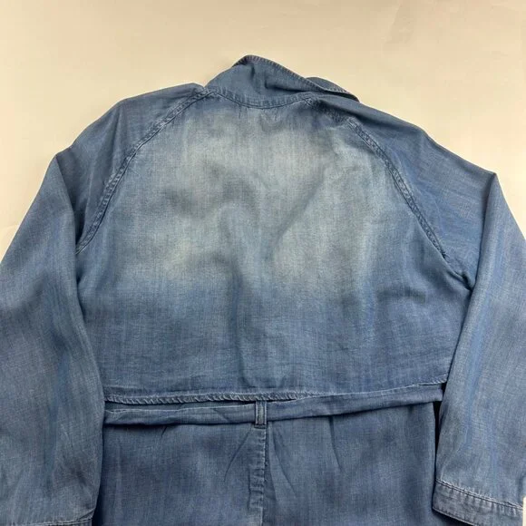 Cloth & Stone Blue Denim Tencel Belted Midi Summer Trench Coat M - Picture 9 of 9
